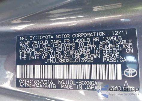 2012 Scion Iq z USA, uszkodzony, nr VIN JTNJJXB0XCJ013923